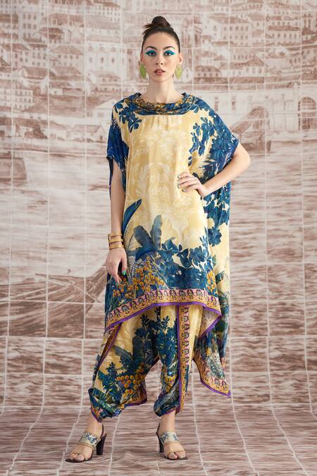 Rajdeep Ranawat Yellow Silk Cowl Neck Vagator Lavanya Draped Tunic And Dhoti Pant Set Online at Aza Fashions Rajdeep Ranawat_Yellow Silk Cowl Neck Vagator Lavanya Draped Tunic And Dhoti Pant Set_Online_at_Aza_Fashions