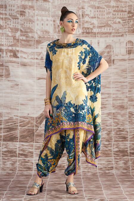 Buy Rajdeep Ranawat Yellow Silk Cowl Neck Vagator Lavanya Draped Tunic And Dhoti Pant Set Online at Aza Fashions Buy_Rajdeep Ranawat_Yellow Silk Cowl Neck Vagator Lavanya Draped Tunic And Dhoti Pant Set_Online_at_Aza_Fashions