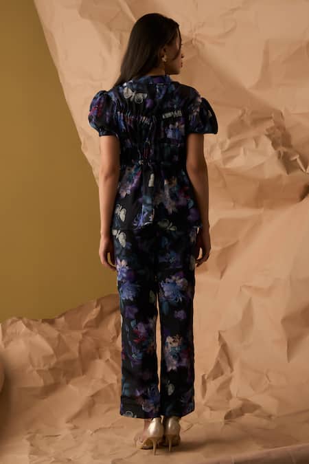 Enness Studio Last Horizon Floral Print Gathered Top With Pant 