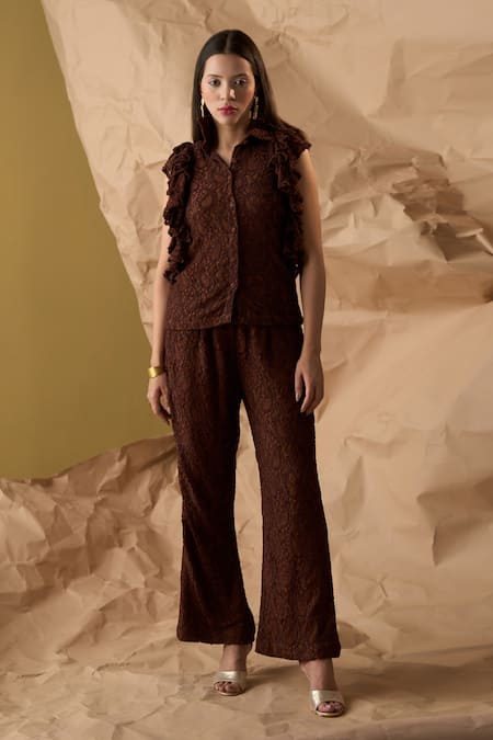 Enness Studio Dawn Paisley Lace Embroidered Shirt With Pant 