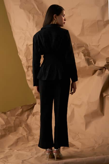 Enness Studio Black Notched Lapel Blazer & Pant Set 