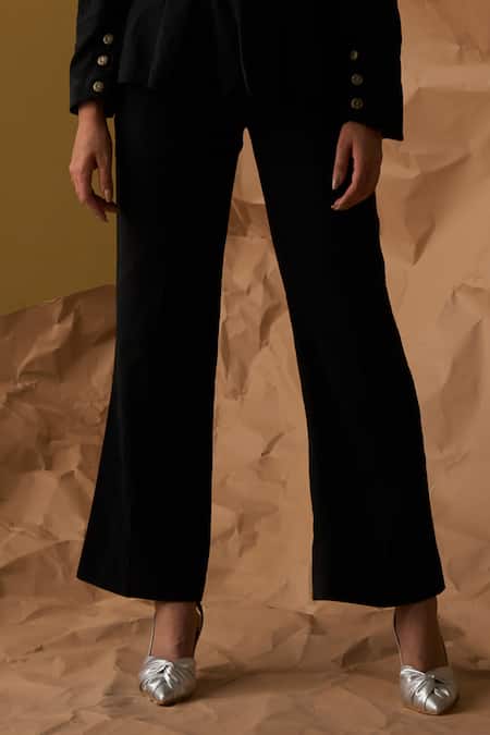 Enness Studio_Black Crepe Notched Lapel Blazer And Pant Set _Online_at_Aza_Fashions