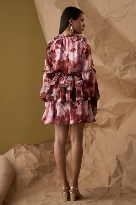 Enness Studio Sangria Floral Print Dress 