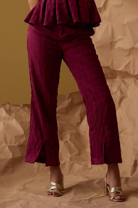 Buy_Enness Studio_Magenta Waffle Crepe Odette Peplum Top With Pant _Online_at_Aza_Fashions