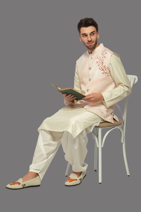 A!A By Abrar Ali_Pink Handloom Cotton Printed Floral Bundi_Online_at_Aza_Fashions