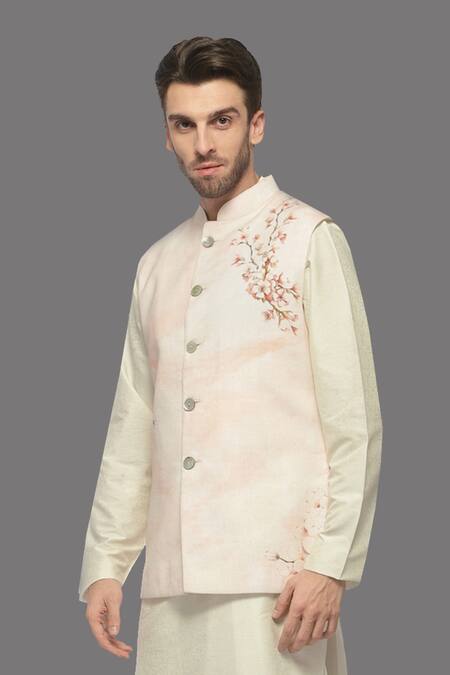 Buy_A!A By Abrar Ali_Pink Handloom Cotton Printed Floral Bundi_Online_at_Aza_Fashions