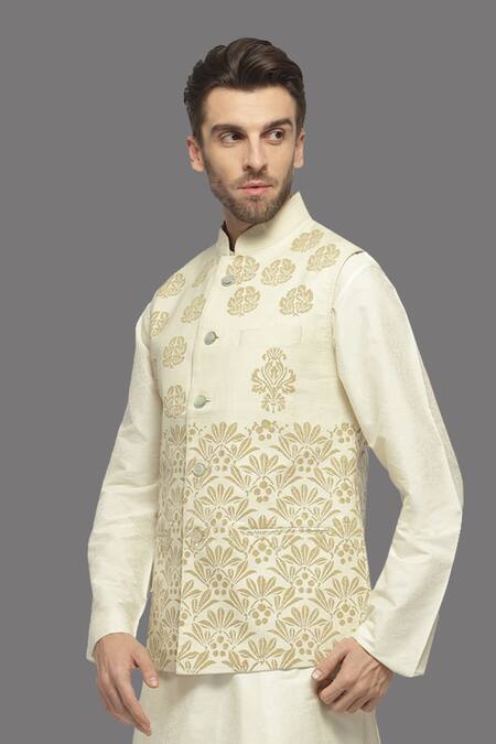 Buy_A!A By Abrar Ali_Ivory Cotton Linen Printed Floral Blossom Bundi_Online_at_Aza_Fashions