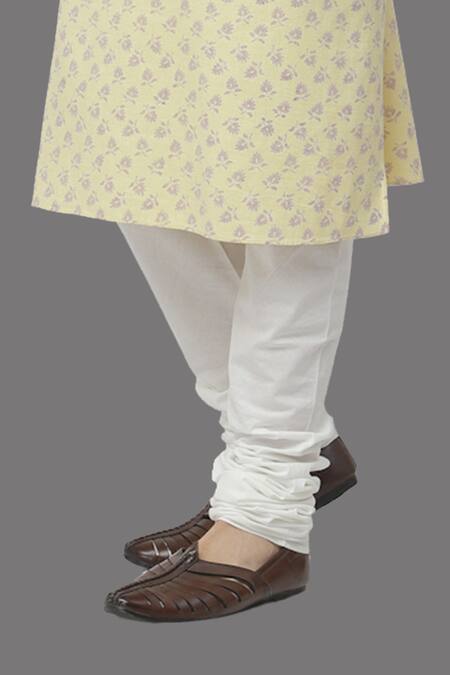 Shop_A!A By Abrar Ali_Yellow Handloom , Embroidery Floral Print Kurta With Churidar_Online_at_Aza_Fashions