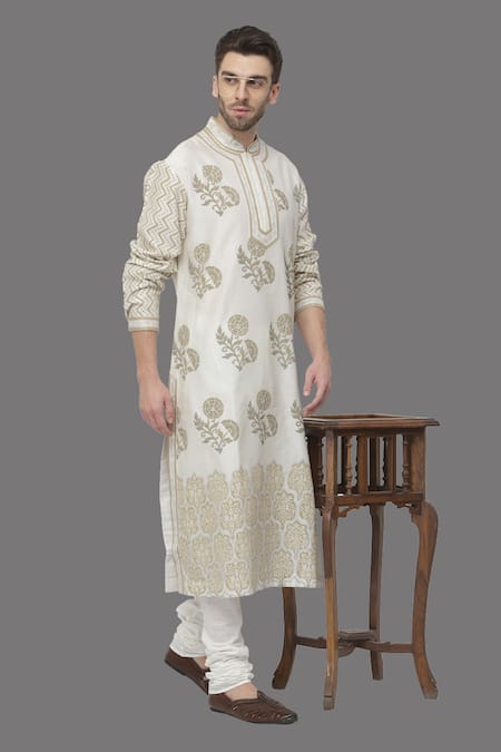 A!A By Abrar Ali Chanderi Floral Print Kurta With Churidar 