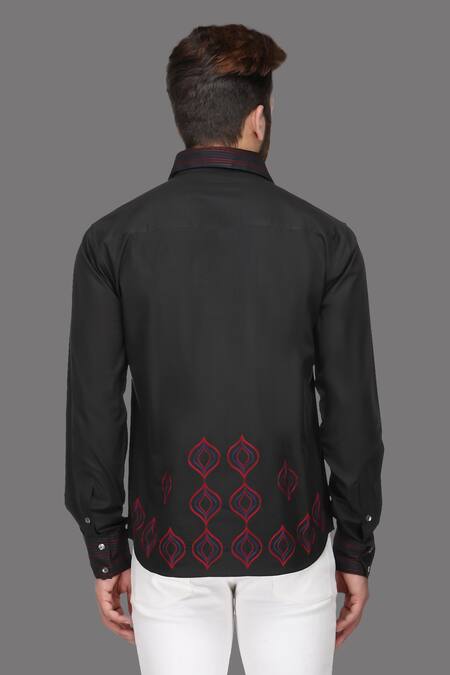 Shop A!A By Abrar Ali Black Fine Poplin Embroidered Jaal Pattern Shirt at Aza Fashions Shop_A!A By Abrar Ali_Black Fine Poplin Embroidered Jaal Pattern Shirt_at_Aza_Fashions