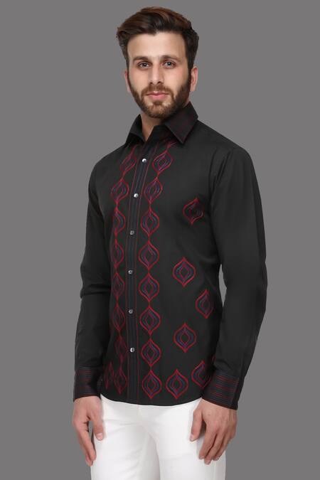 A!A By Abrar Ali Black Fine Poplin Embroidered Jaal Pattern Shirt Online at Aza Fashions A!A By Abrar Ali_Black Fine Poplin Embroidered Jaal Pattern Shirt_Online_at_Aza_Fashions