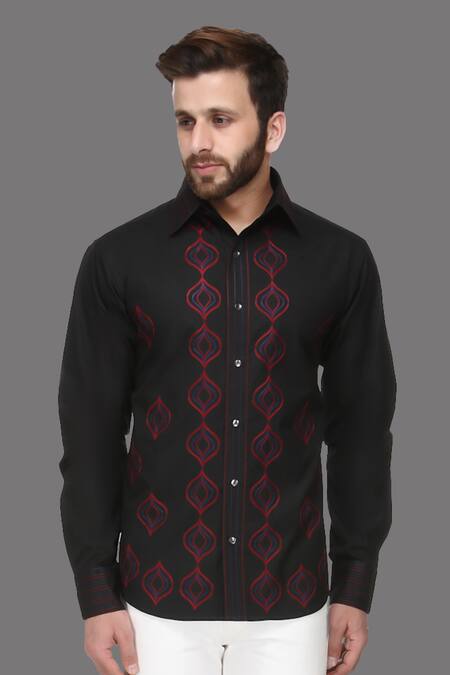 Buy A!A By Abrar Ali Black Fine Poplin Embroidered Jaal Pattern Shirt Online at Aza Fashions Buy_A!A By Abrar Ali_Black Fine Poplin Embroidered Jaal Pattern Shirt_Online_at_Aza_Fashions