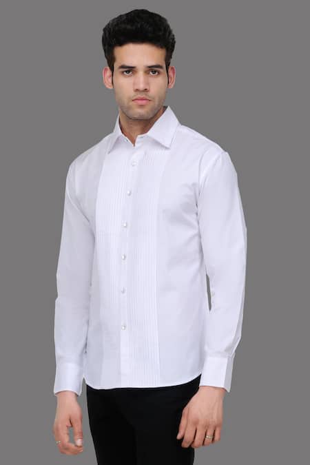 A!A By Abrar Ali_White Fine Cotton Pintuck Formal Shirt_Online_at_Aza_Fashions