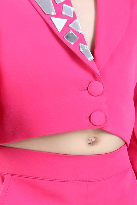 Buy_The Little Celebs_Pink Cotton, Crepe Placed Faux Mirrorwork Short Coat With Pant _Online_at_Aza_Fashions