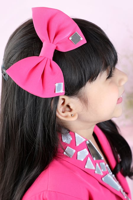 The Little Celebs_Pink Cotton, Crepe Placed Faux Mirrorwork Short Coat With Pant _at_Aza_Fashions