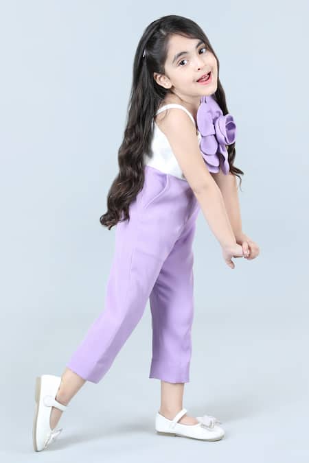 The Little Celebs_Purple Crepe Applique Colour Block Jumpsuit _Online_at_Aza_Fashions