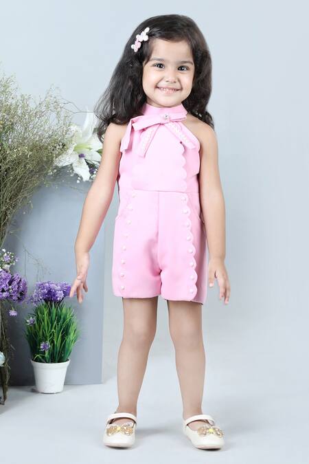 The Little Celebs_Pink Crepe Pearls Scallop Embellished Jumpsuit _Online_at_Aza_Fashions