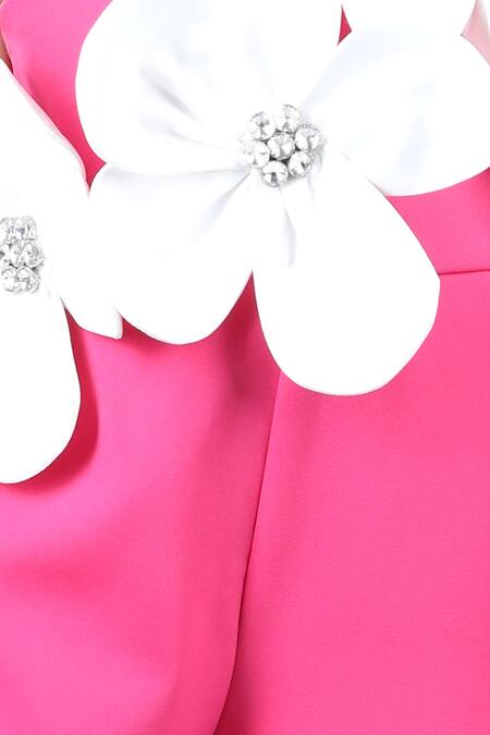The Little Celebs_Pink Crepe Embroidery Floral Applique Jumpsuit _Online_at_Aza_Fashions