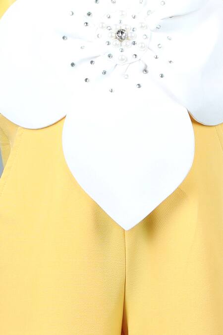 Buy_The Little Celebs_Yellow Crepe Embroidery Floral Applique Pattern Jumpsuit _Online_at_Aza_Fashions