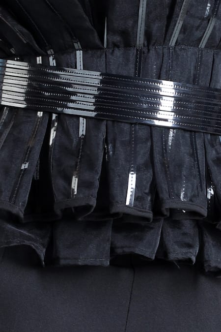 Shop_The Little Celebs_Black Crepe Embroidery Ruffled Belted Top With Pant _Online_at_Aza_Fashions