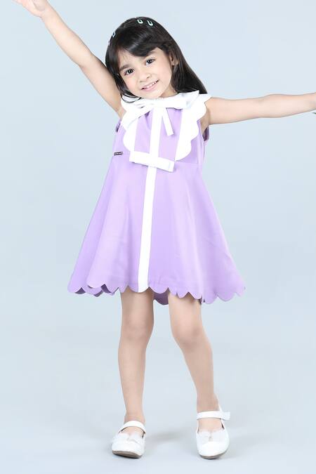 The Little Celebs_Purple Crepe Solid Scalloped Dress _Online_at_Aza_Fashions