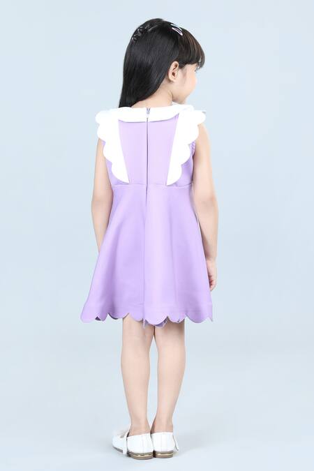 Shop_The Little Celebs_Purple Crepe Solid Scalloped Dress _Online_at_Aza_Fashions