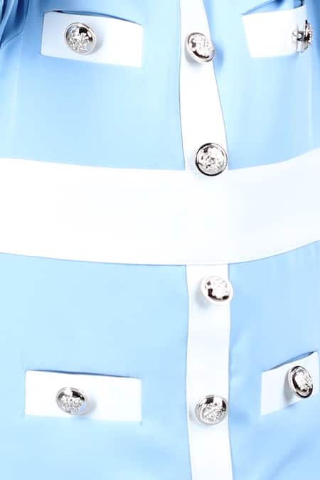 Buy_The Little Celebs_Sky Blue Crepe Feathers Button Embellished Coat Dress _Online_at_Aza_Fashions