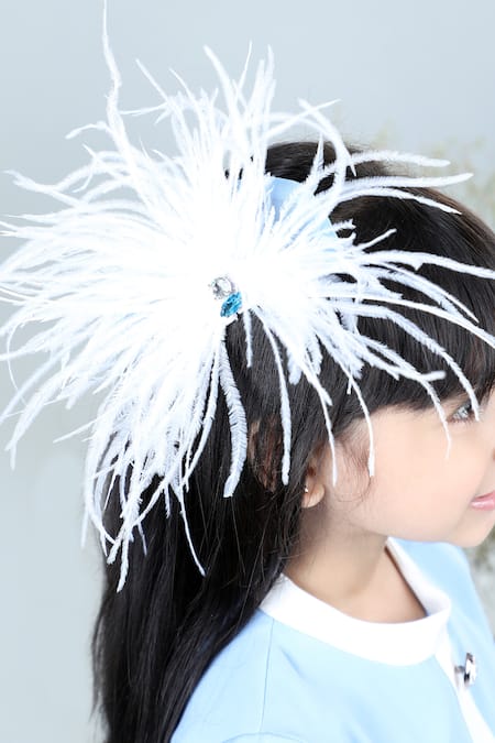 The Little Celebs_Sky Blue Crepe Feathers Button Embellished Coat Dress _at_Aza_Fashions