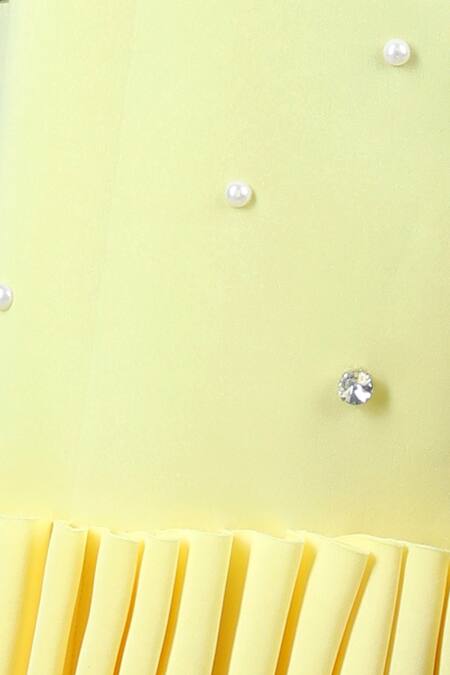 Shop_The Little Celebs_Yellow Neoprene, Crepe Pearls 3d Ruffle Hem Dress _Online_at_Aza_Fashions