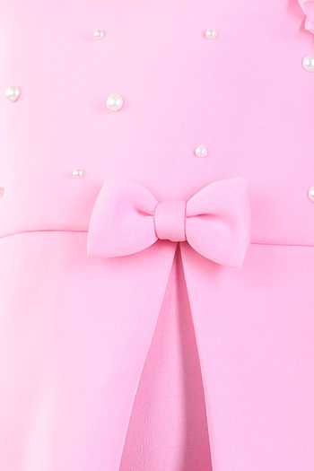 The Little Celebs_Pink Neoprene, Crepe Pearls Embellished Yoke Dress _at_Aza_Fashions