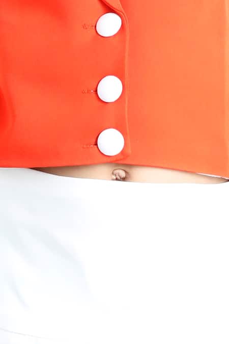 Buy_The Little Celebs_Orange Neoprene, Crepe Solid Waistcoat With Skirt _Online_at_Aza_Fashions