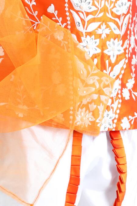 Buy_The Little Celebs_Orange Silk, Net, Crepe Embroidery Floral Kurta Dhoti Pant Set _Online_at_Aza_Fashions
