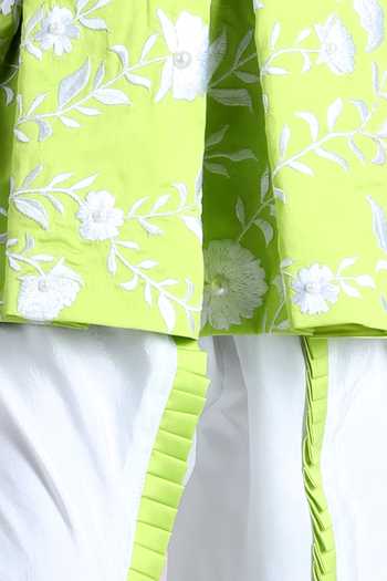 Buy_The Little Celebs_Green Silk, Crepe Embroidery Peplum Kurta With Dhoti Pant Set _Online_at_Aza_Fashions