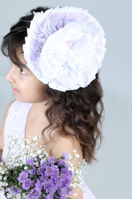 The Little Celebs_Purple Silk, Chanderi, Satin Lace Pattern One Shoulder Dress _at_Aza_Fashions