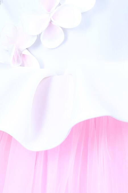 Buy_The Little Celebs_White Neoprene, Crepe Embroidery Floral Applique Two Tone Dress _Online_at_Aza_Fashions