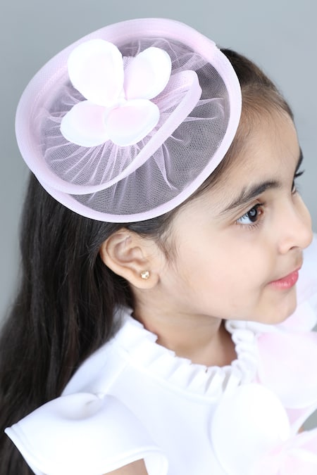 The Little Celebs_White Neoprene, Crepe Embroidery Floral Applique Two Tone Dress _at_Aza_Fashions