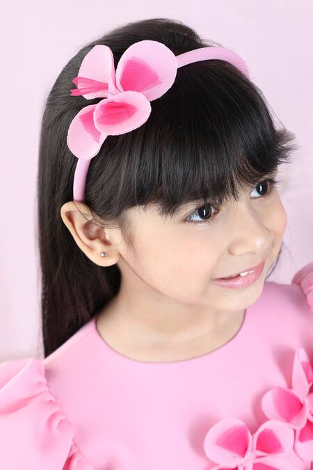 The Little Celebs_Pink Neoprene Embroidery Blossom Applique Dress _at_Aza_Fashions