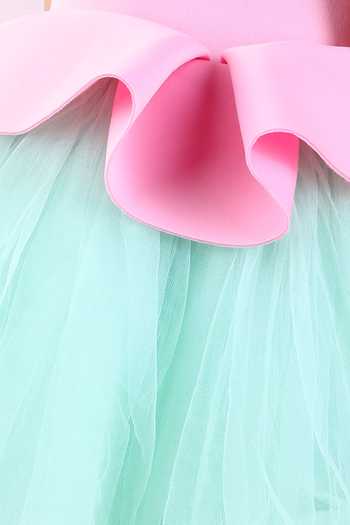 The Little Celebs_Green Neoprene, Net Fabric Flowers Floral Applique Dress With Hair Band _at_Aza_Fashions