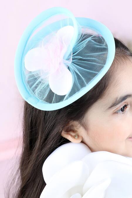 The Little Celebs_Pink Neoprene, Net Fabric Flowers Two Tone Side Applique Dress _Online_at_Aza_Fashions