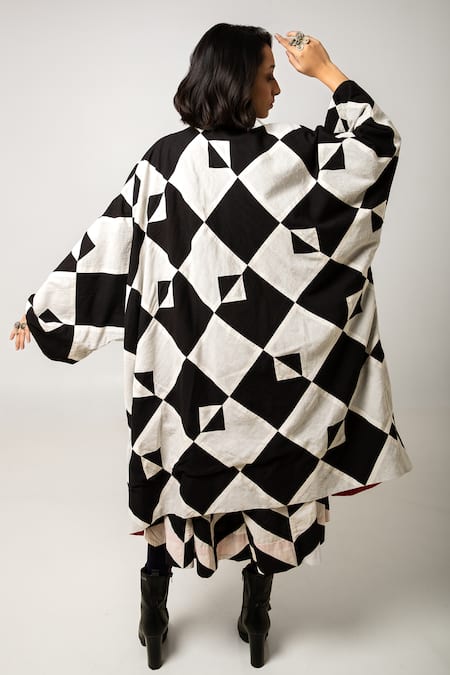 Shop KA-Sha Black Cotton Geometric Open Doma Pattern Jacket at Aza Fashions Shop_KA-Sha_Black Cotton Geometric Open Doma Pattern Jacket _at_Aza_Fashions