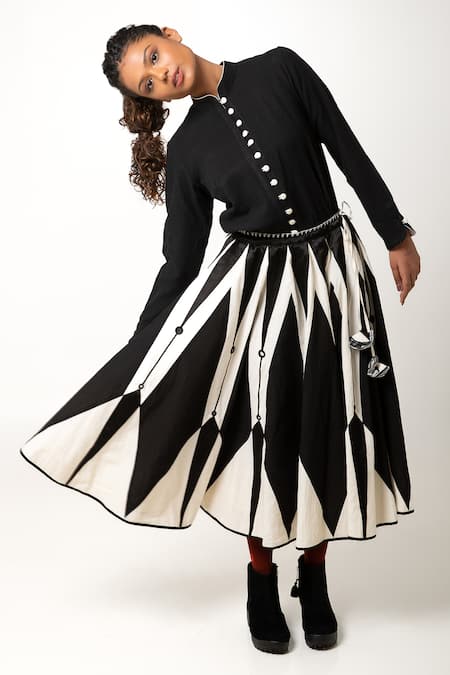 Buy KA-Sha Black Cotton Embroidery Mandarin Collar Jheel Hand Dyed Button Down Shirt Online at Aza Fashions Buy_KA-Sha_Black Cotton Embroidery Mandarin Collar Jheel Hand Dyed Button Down Shirt _Online_at_Aza_Fashions