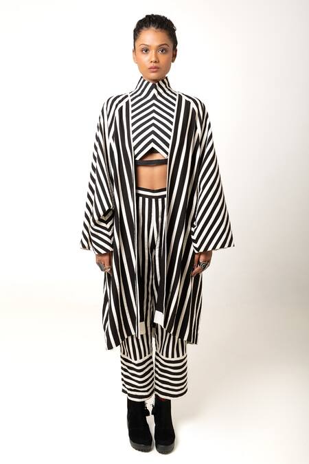 Buy_KA-Sha_Black Cotton Applique Turtle Neck Polo Striped Crop Top _Online_at_Aza_Fashions