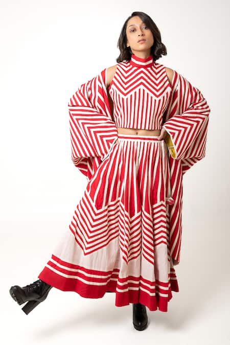 Ka-Sha Rachana Flared Striped Skirt 