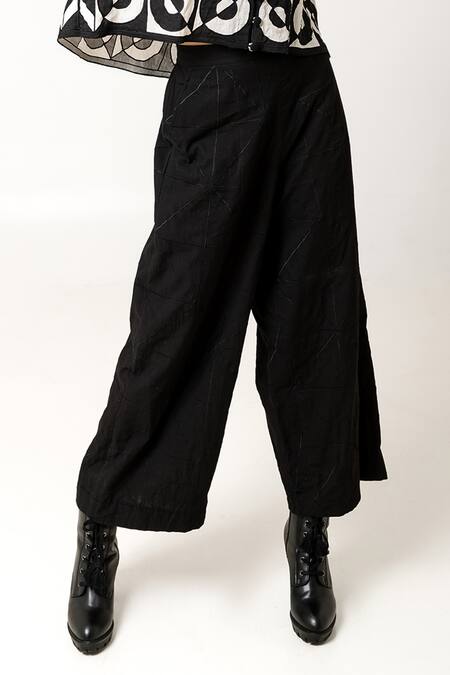 KA-Sha Black Cotton Shrey Solid Wide Pant Online at Aza Fashions KA-Sha_Black Cotton Shrey Solid Wide Pant _Online_at_Aza_Fashions