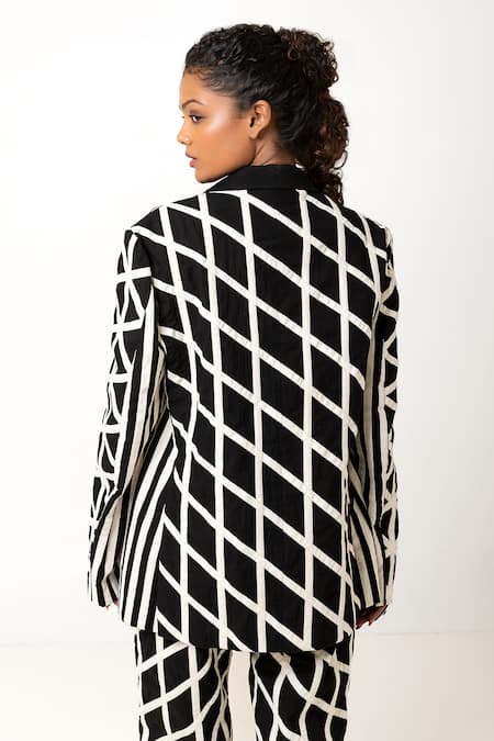 Shop_KA-Sha_Black Cotton Applique Lolo Embroidered Blazer _Online_at_Aza_Fashions