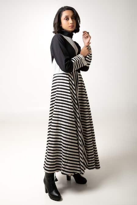 KA-Sha Black Cotton High Neck Mrunmai Applique Embroidered Dress Online at Aza Fashions KA-Sha_Black Cotton High Neck Mrunmai Applique Embroidered Dress _Online_at_Aza_Fashions