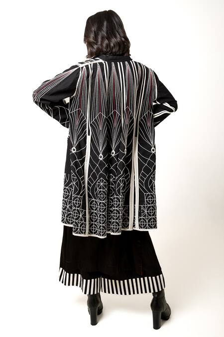 Shop KA-Sha Black Mashru Silk Embroidered Applique Panda Hem Pant at Aza Fashions Shop_KA-Sha_Black Mashru Silk Embroidered Applique Panda Hem Pant _at_Aza_Fashions