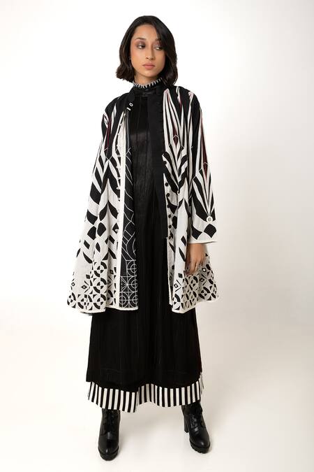 KA-Sha Black Mashru Silk Embroidered High Neck Tunic Online at Aza Fashions KA-Sha_Black Mashru Silk Embroidered High Neck Tunic _Online_at_Aza_Fashions