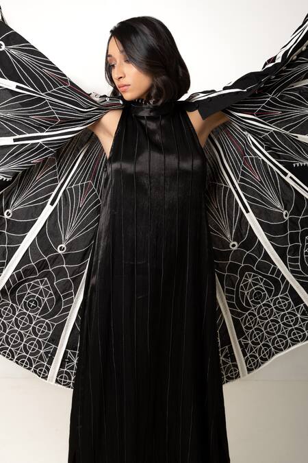 Shop KA-Sha Black Mashru Silk Embroidered High Neck Tunic Online at Aza Fashions Shop_KA-Sha_Black Mashru Silk Embroidered High Neck Tunic _Online_at_Aza_Fashions