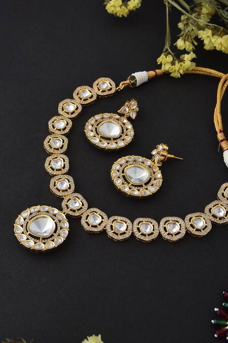 Buy Gold Plated Polki Choker Necklace Set by Swabhimann Jewellery Online at  Aza Fashions.